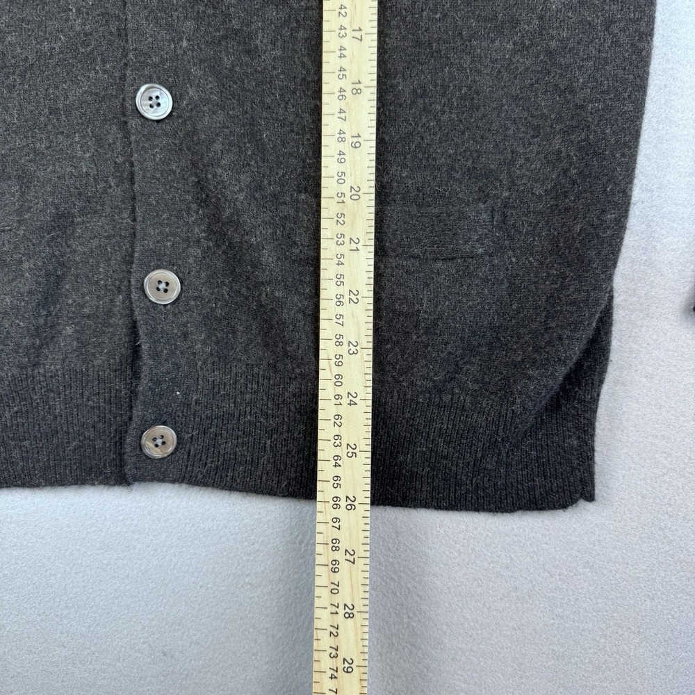 J Crew 100% Italian Cashmere Cardigan Women L Charcoal Pocket V-Neck Grandmacore - Picture 3 of 8